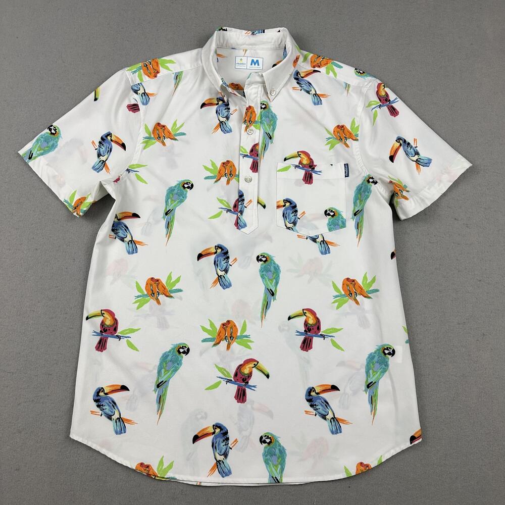 Chubbies Shirt Men M White Parrot Toucan Print Short Sleeve Button Up M